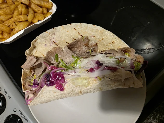 Beef doner wrap loaded with fresh salad