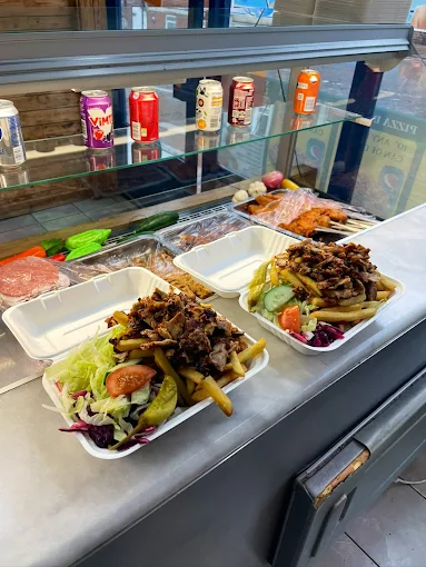 Doner kebab boxes freshly plated and ready to serve